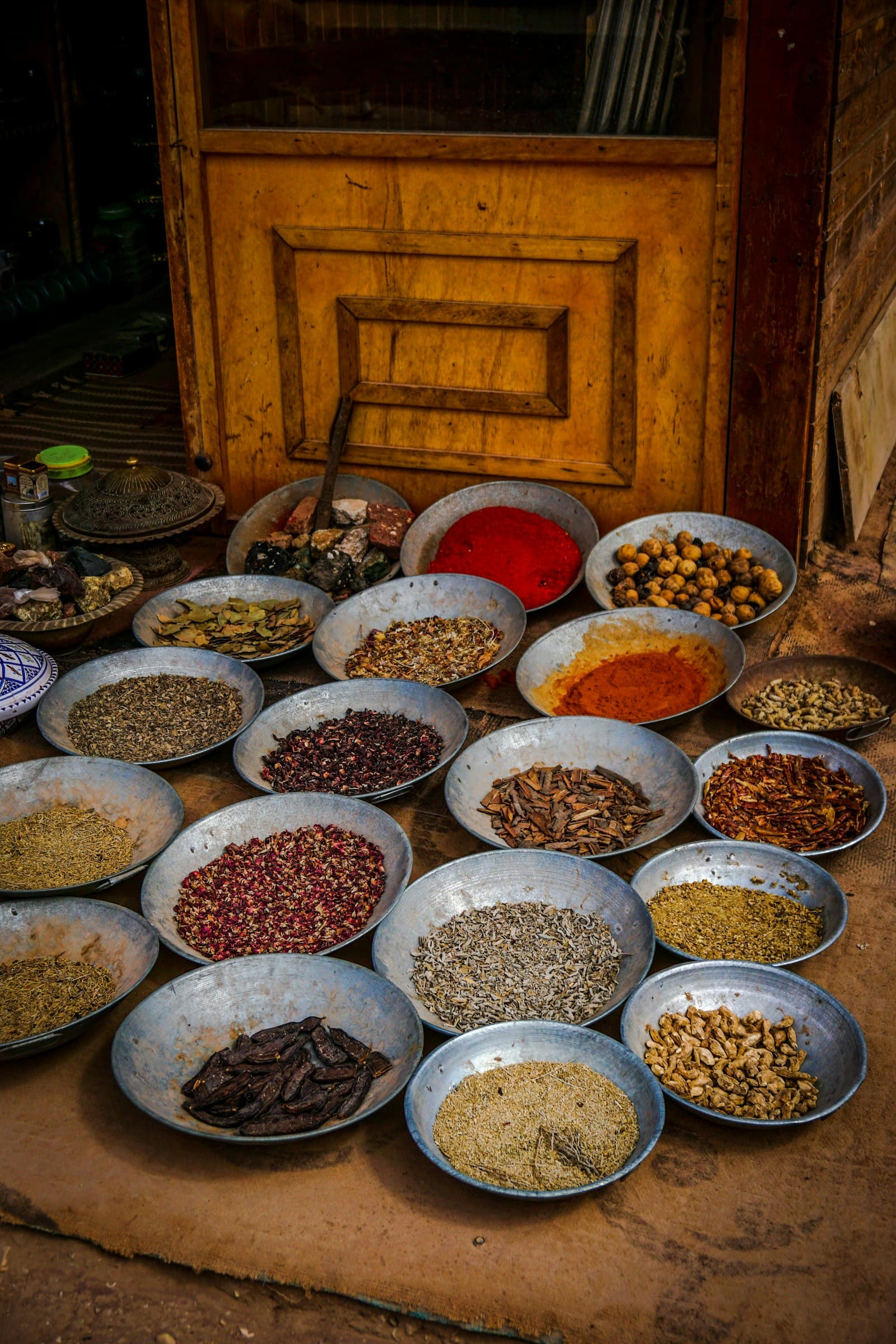 Whole spices laid out before the tadka goes into the pan